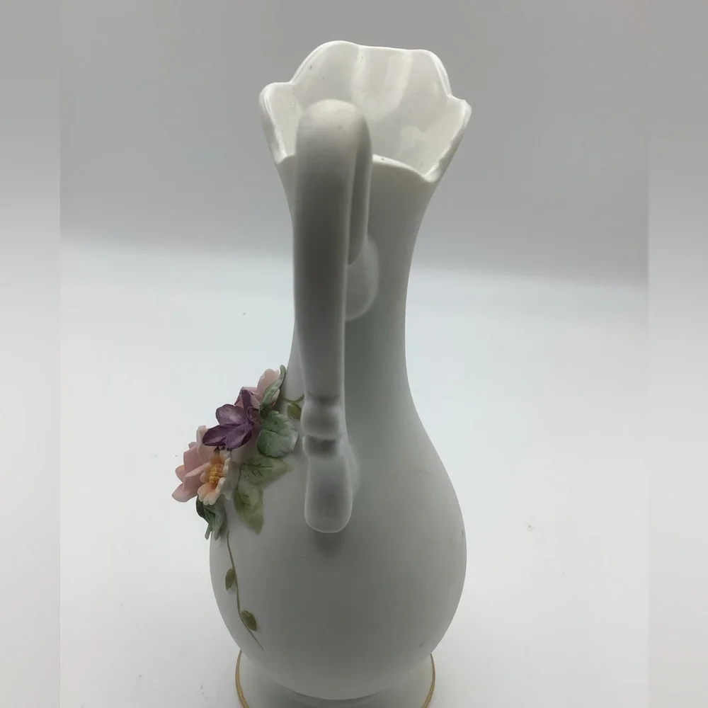 Lefton China Japan Pitcher Vase with 3D Flowers